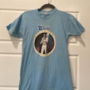 Vintage 70’s Blue Elvis King of Rock & Roll Memorial Tshirt small single stitch